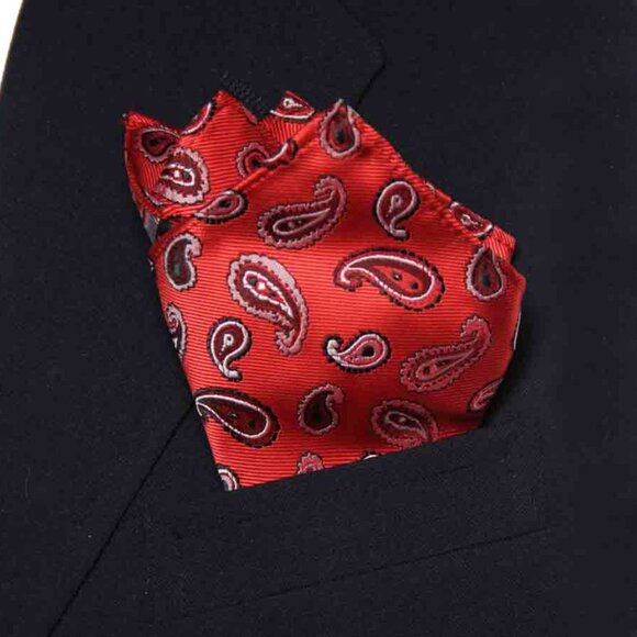 Gascoigne Pocket Square Red Black White Paisley Men's - Picture 3 of 3